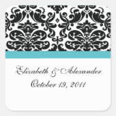 ダマスクターコイズブルーブライダルシャワースクエアステッカー スクエアシール (正面)