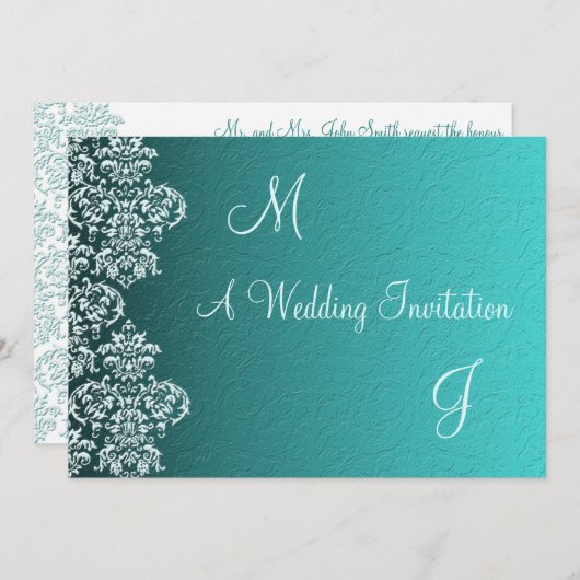 ダマスクターコイズ結婚式招待状 招待状 (正面/裏面)