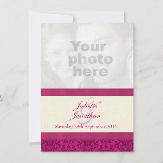 ダマスクダークピンク&クリーム結婚式招待状 招待状 (正面)