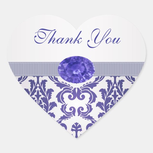 ダマスクダークブルーとジェムストーン写真ありがとう ハートシール (正面)