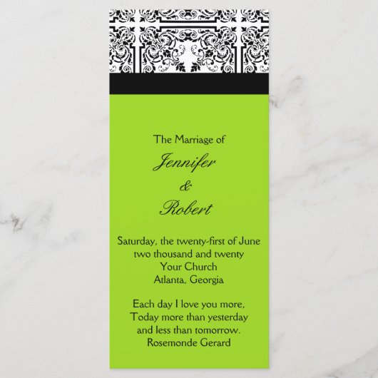 ダマスクデライトインライムグリーン結婚式 プログラム (正面)