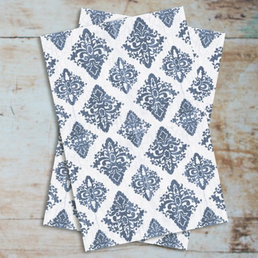ダマスクネイビーブルーウォーター素朴カラー木材デコページ 薄葉紙