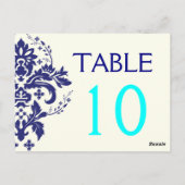 ダマスクネイビーブルー結婚アクアのテーブル番号 ポストカード (裏面)
