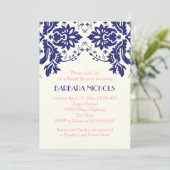 ダマスクネイビーブルー結婚ピンクブライダルシャワー 招待状 (スタンド正面)