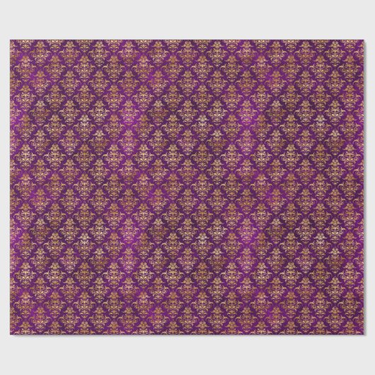 ダマスクハロウィーン魔法金ゴールド紫パターン ラッピングペーパー (フラット)