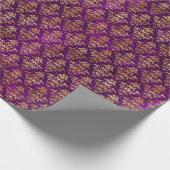 ダマスクハロウィーン魔法金ゴールド紫パターン ラッピングペーパー (角)