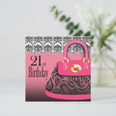 ダマスクハンドバッグペイズリーバッグ21歳誕生日 招待状 (スタンド正面)