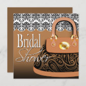 ダマスクハンドバッグペイズリー財布ブライダルシャワー 招待状 (正面/裏面)