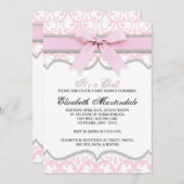 ダマスクハートピンクリボンベビーシャワー招待状 招待状 (正面/裏面)