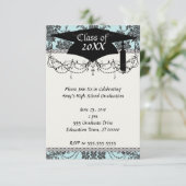 ダマスクバラライトブルーとブラック卒業 招待状 (スタンド正面)