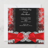 ダマスクバラレッド白黒ティアラバースデーパーティー 招待状 (裏面)