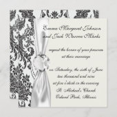 ダマスクバラ白と黒 招待状 (正面/裏面)