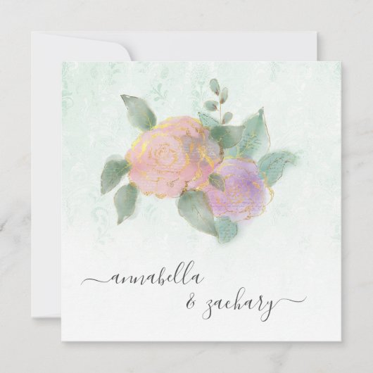 *~*ダマスクバラQR RSVPグリッター- AR結婚12s 招待状 (正面)