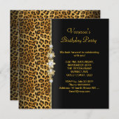 ダマスクバースデーパーティー金ゴールドブラックレオパード 招待状 (正面/裏面)