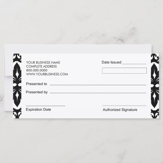 ダマスクバーズブティックスタイルギフト券 (裏面)