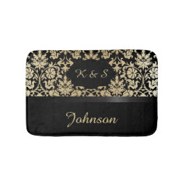 ダマスクパターンタン&ブラック| DIYモノグラム バスマット