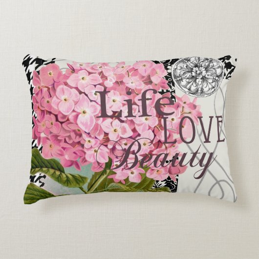 ダマスクパターンフローラかわいらし色 アクセントクッション (正面)