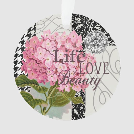 ダマスクパターンフローラかわいらし色 オーナメント (正面)