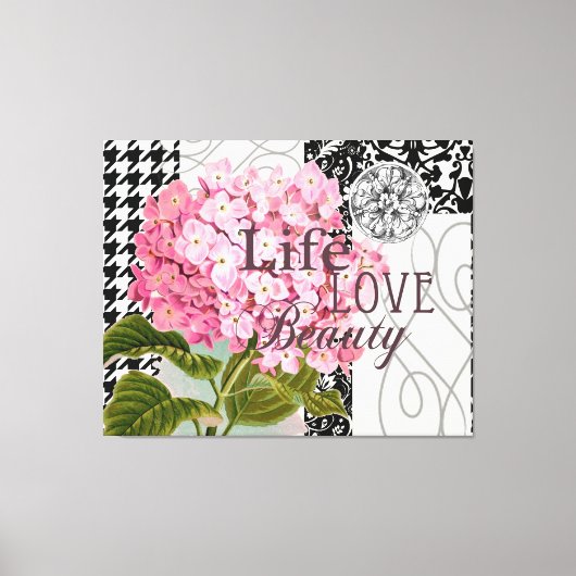 ダマスクパターンフローラかわいらし色 キャンバスプリント (正面)