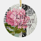 ダマスクパターンフローラかわいらし色 セラミックオーナメント (正面)