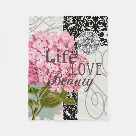 ダマスクパターンフローラかわいらし色 フリースブランケット (正面)