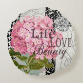 ダマスクパターンフローラかわいらし色 ラウンドクッション (裏面)