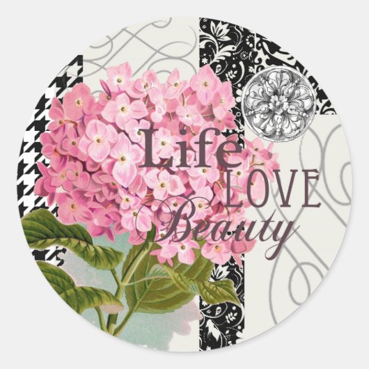 ダマスクパターンフローラかわいらし色 ラウンドシール (正面)