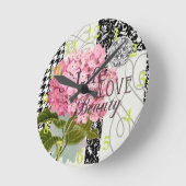 ダマスクパターンフローラかわいらし色 ラウンド壁時計 (傾斜)