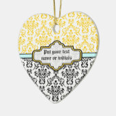 ダマスクパターン白黒イエローアクアオーナメント セラミックオーナメント (左)