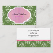 ダマスクパターン、グリーンダマスクフランスの、ダマスク 名刺 (正面/裏面)