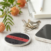 ダマスクパターン、グレーのダマスク、あなたの名前 キーホルダー (側面)