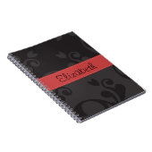 ダマスクパターン、グレーのダマスク、あなたの名前 ノートブック (右側)