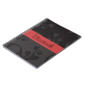 ダマスクパターン、グレーのダマスク、あなたの名前 ノートブック (左側)