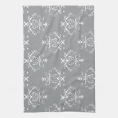 ダマスクパターン、グレーダマスク、ダフランスのマスク キッチンタオル (縦)