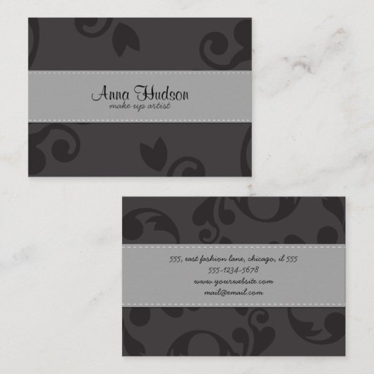 ダマスクパターン、グレーダマスク、ダフランスのマスク 名刺 (正面/裏面)