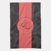 ダマスクパターン、グレーダマスク、モノグラム キッチンタオル (縦)