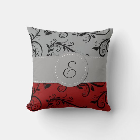 ダマスクパターン,グレーダマスク,レッドダマスク,モノグラム クッション (正面)