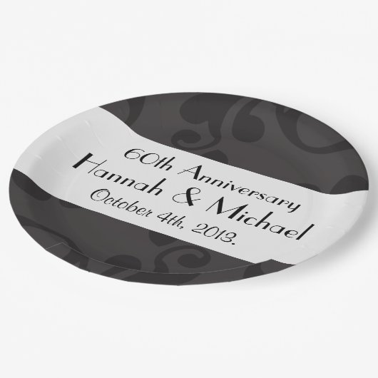 ダマスクパターン、グレーダマスク、記念日 ペーパープレート (アングル)