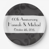 ダマスクパターン、グレーダマスク、記念日 ペーパープレート (正面)