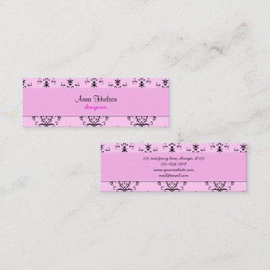 ダマスクパターン、ピンクダマスク、ダフランスのマスク スキニー名刺 (正面/裏面)