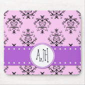 ダマスクパターン、ピンクダマスク、モノグラム マウスパッド (正面)