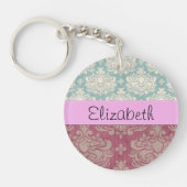 ダマスクパターン,ブルーダマスク,レッドダマスク,あなたの名前 キーホルダー (正面)