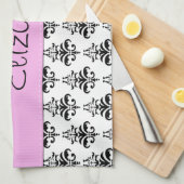 ダマスクパターン、白黒ダマスク、お名前 キッチンタオル (四つ折り)