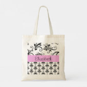 ダマスクパターン、白黒ダマスク、お名前 トートバッグ (裏面)