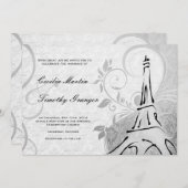 ダマスクパリシエエレガントンヌ – 白黒結婚ズ 招待状 (正面/裏面)