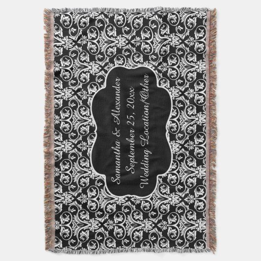 ダマスクパーソナライズされたウェディングカスタムキープサスロー スローブランケット (正面縦)