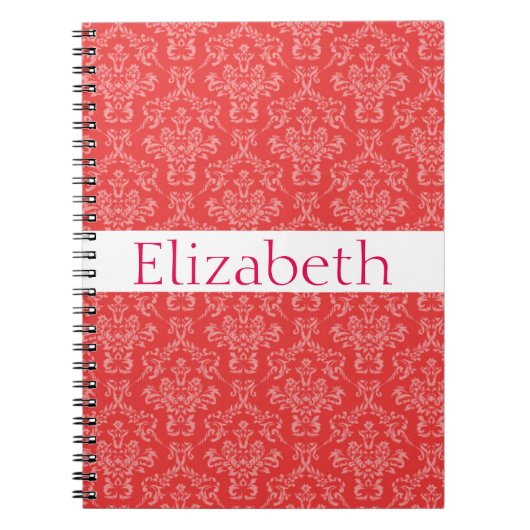 ダマスクパーソナライズされたパターンピンク白バッジ ノートブック (正面)