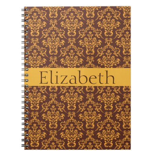 ダマスクパーソナライズされたパターン金ゴールドバッジ ノートブック (正面)