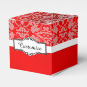 ダマスクパーソナライズされた赤と白キューブの優先ボックス フェイバーボックス (正面サイド)