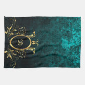 ダマスクパーソナライズされた金ゴールドフレーム キッチンタオル (横)